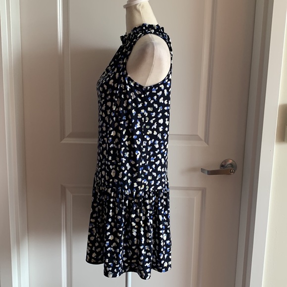 Banana Republic Midi Dress Blue Petite Small Sleeveless High Neck Geometric - Picture 6 of 9